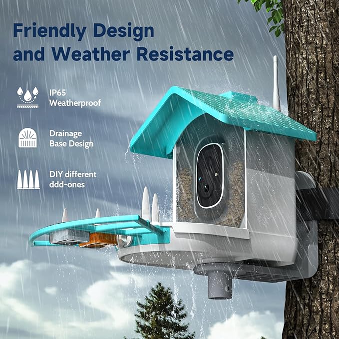 Smart Bird Feeder with Camera, 2K HD Bird Feeders for Outdoors with Solar Panel, Al Identification, Idea Gift, Blue-Ruum Studio Home