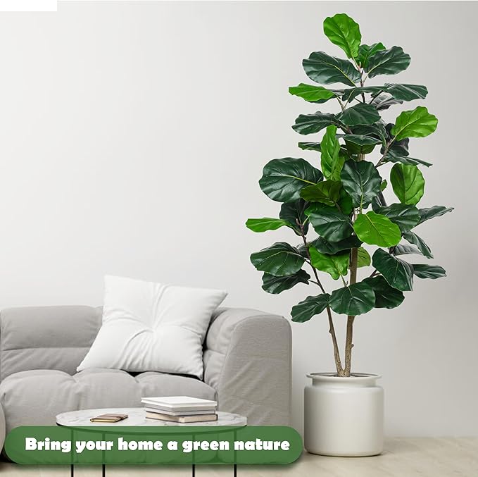 Artificial Fiddle Leaf Fig Tree 5FT, Large Realistic Faux Ficus Lyrata Plant with Pot Large Faux Plant for Indoor Outdoor Home, Office, Living Room, Bathroom Decor-Ruum Studio Home