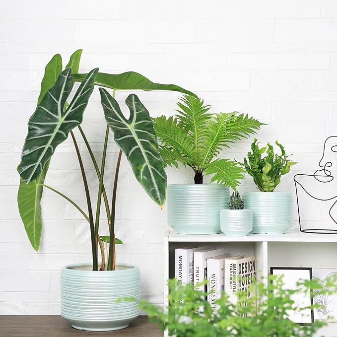 10 Inch Ceramic Plant Pot with Drainage – Large Flower Pot for Indoor Outdoor Plants, Modern Decorative Planter for Patio, Balcony, Garden, or Home Decor-Ruum Studio Home