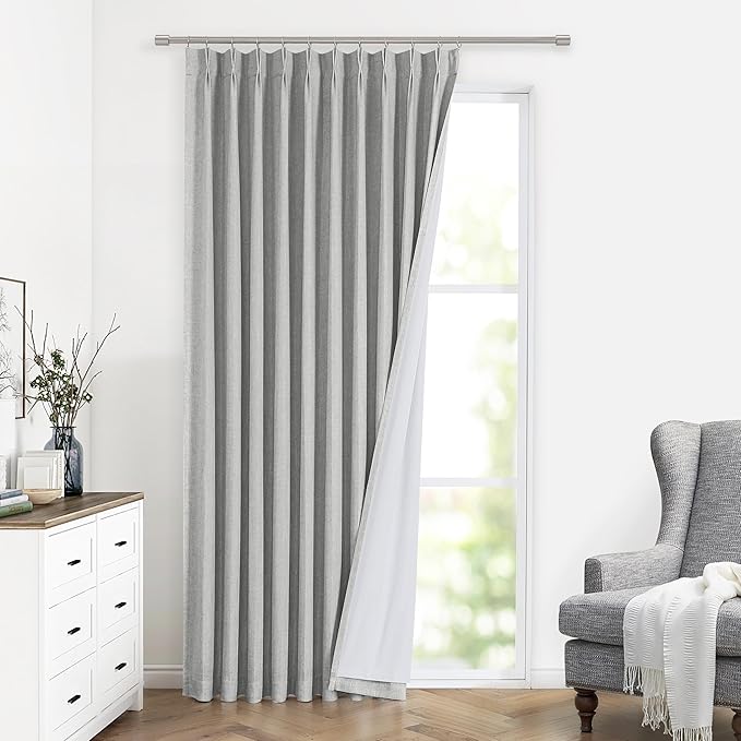 Vision Home Light Grey Pinch Pleated Full Blackout Curtains Linen Blended 60" Wide Thermal Insulated Window Panels 84 inch for Bedroom Living Room Darkening Pleat Drapes with Hooks Back Tab 60"Wx84Lx1-Ruum Studio Home