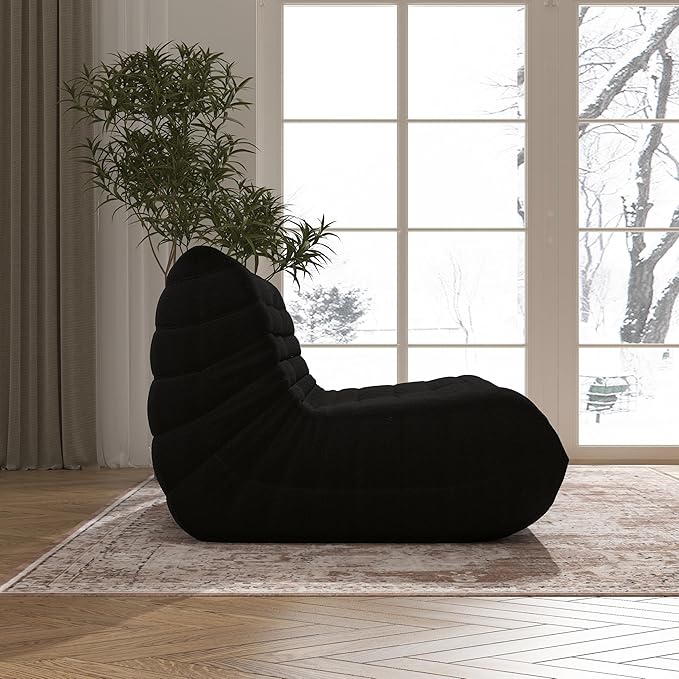 Bean Bag Chair, Loveseat Fireside Chair Bean Bag Sofa Large Bean Bag Chair for Adults, 2 Seater Bean Bag Chairs for Teens with High Density Comfortable Foam, Bean Bag for Living Room, Bedroom (Black)-Ruum Studio Home