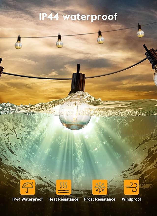 LED G40 Outdoor String Lights Patio Lights 100FT with 104 LED Shatterproof Bulbs, Weatherproof Commercial Hanging Lights for Backyard Bistro Pergola Party Decor, E12 Socket Base, 2200K, Black-Ruum Studio Home