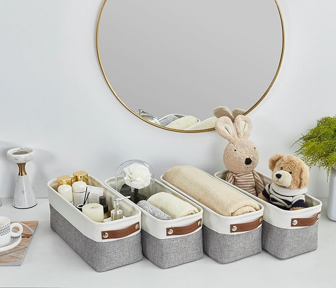 DECOMOMO Narrow Storage Bins Small Baskets for Organizing Bathroom, Toilet Tank, Towel Storage, Entryway, Gifts (Grey and White - Set of 4)-Ruum Studio Home