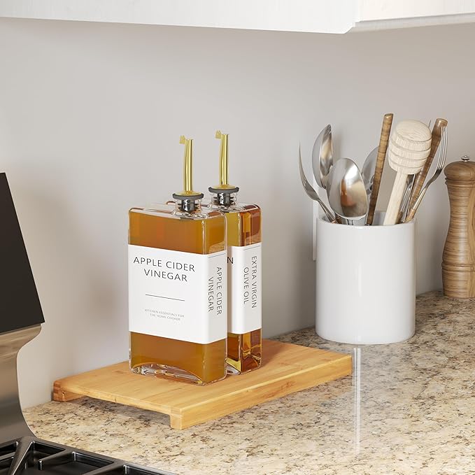 New England Stories Kitchen Cooking Oil Dispenser Set, Olive Oil and Vinegar Bottles, Soy Sauce Dispenser - 2 Pieces, Gold, Durable & Stylish Design-Ruum Studio Home