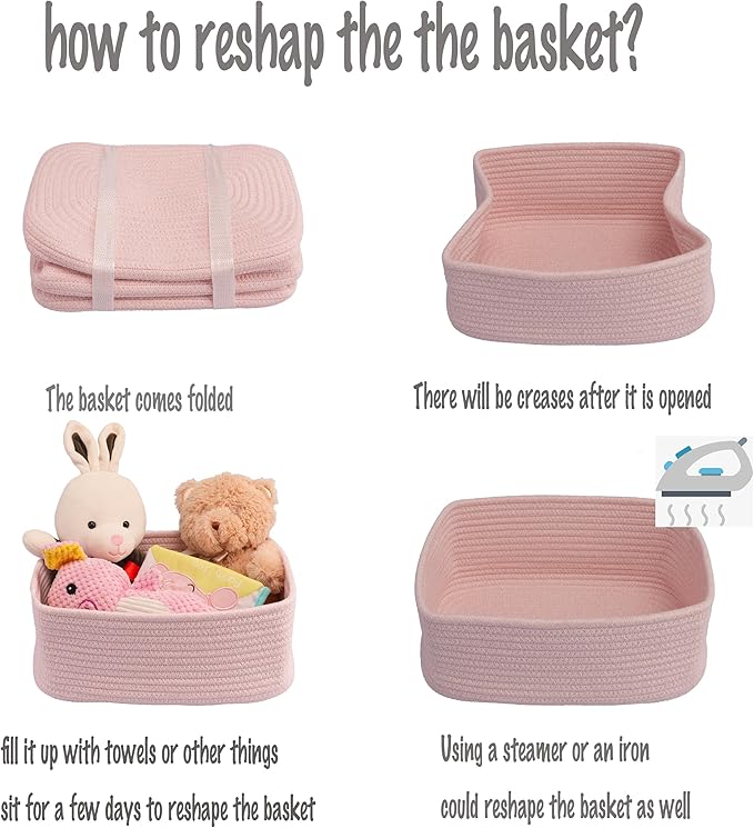 Small Woven Storage Baskets 12“X8”X5“ Decorative Rope Bins for Organizing Shelves, Closets, and Toys, Empty Gift Baskets, Cute Organizer Basket for Home and Office (pink, regular)-Ruum Studio Home