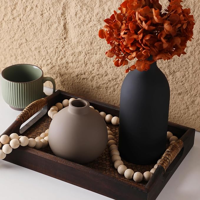 Ceramic Vase Set of 3, Vases Home Decor Rustic Farmhouse Decor Pottery Vases for Bouquet Pampas Grass Dried Fresh Flowers, Living Room, Kitchen, Bedroom, Bathroom, Entryway Mantel, Decor -Multicolor-Ruum Studio Home