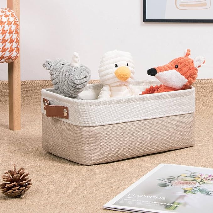DULLEMELO Small Storage Bins, Storage Baskets for Organizing, Collapsible Rectangular Fabric Baskets for Shelves, Closets, Nursery, Home, Office, Empty Gift Baskets (6-Pack, White&Khaki)-Ruum Studio Home