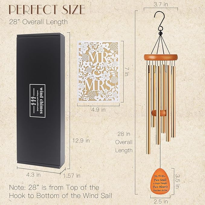 Wedding Gift for Couples,Mr and mrs Gift,Bride to be Gifts for Bridal Wedding Wind Chime for Outdoor, Garden Decoration,Bridal Shower Gifts-Ruum Studio Home