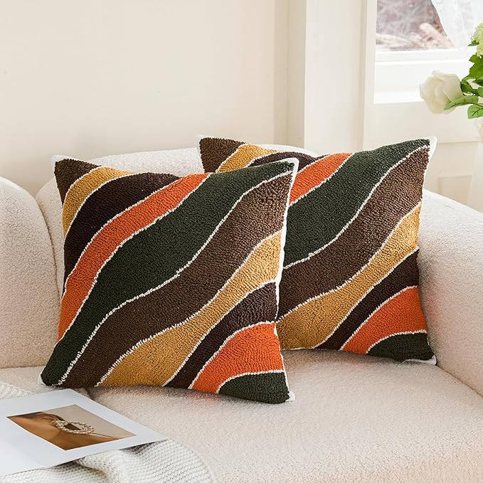 HOdo Home 2PCS 18x18 Pillow Covers-Throw Pillow Cover,Tufted Boho Jacquard Pillow Covers,Farmhouse Decorative Pillow Cover,Pillow Cases for Couch,Sofa,Bed,Chair,Living Room,Home Decor-Ruum Studio Home