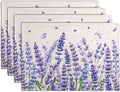 Lavender Placemats Set of 4 Purple Flower Butterfly Linen Fabric Table Mats Seasonal Spring Summer Rustic Floral Placemat Farmhouse Decorative Washable Place Mats for Home Kitchen Dining Table-Ruum Studio Home
