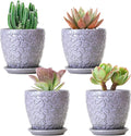 4 Inch Retro Ceramic Planter Set of 4 with Drainage Hole and Saucer for Plants, Indoor-Outdoor Small Garden Pots for Succulent, Herb and Flower (Fits Inner Pots Up to 3 Inch, Retro Purple)-Ruum Studio Home