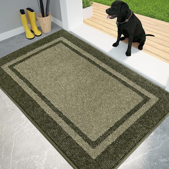 PURRUGS Dirt Trapping Door Mat 32" x 48", Non-Slip/Skid Machine Washable Entryway Rug, Shoes Scraper, Area Rug, Super Absorbent Welcome Mat for Muddy Wet Shoes and Paws, Budding Green & Sage Green-Ruum Studio Home