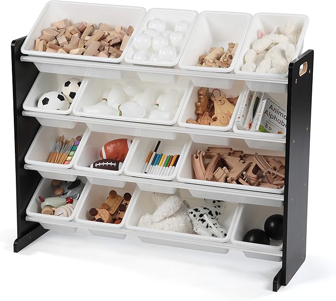 Humble Crew Supersized Toy Storage Organizer with 16 Removable Bins, Black/White – Large Toy Storage for Toddlers Ideal for Kids' Rooms, Playrooms, and Nurseries - Modern Toy Bins for Kids-Ruum Studio Home