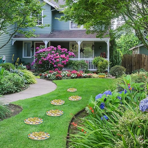 Succulent Pattern Cement Stepping Stones - Outdoor Pavers for Walkway, Multicolored Decorative Stone for Garden, 0.75 x 10 x 10 Inch-Ruum Studio Home