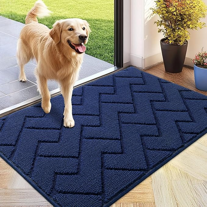 hicorfe Indoor Doormat,Front Back Door Mat Rubber Backing Non Slip Door Mats 24"x35" Absorbent Resist Dirt Entrance Doormat Inside Floor Mats for Entryway Washable Low-Profile (Navy Blue)-Ruum Studio Home
