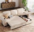 LINSY HOME Sectional Sleeper Sofa with Pull Out Couch Bed - Convertible Plush Corduroy Cloud Couch with Storage Chaise & USB Charging, Comfy L Shaped Modular Couches for Living Room Apartment, Beige-Ruum Studio Home