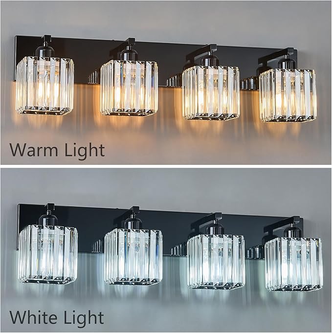 Modern Bathroom Vanity Light 4-Lights Plating Black Crystal Bathroom Wall Light Vanity Light Fixtures-Ruum Studio Home