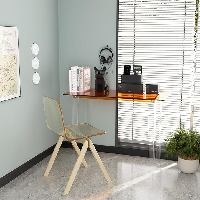 Acrylic Desk, Modern Study Table for Home Office - Extended Surface Multi-Purpose Console & Entryway Table, Sturdy Lightweight Design (42.5-inch, Orange)-Ruum Studio Home