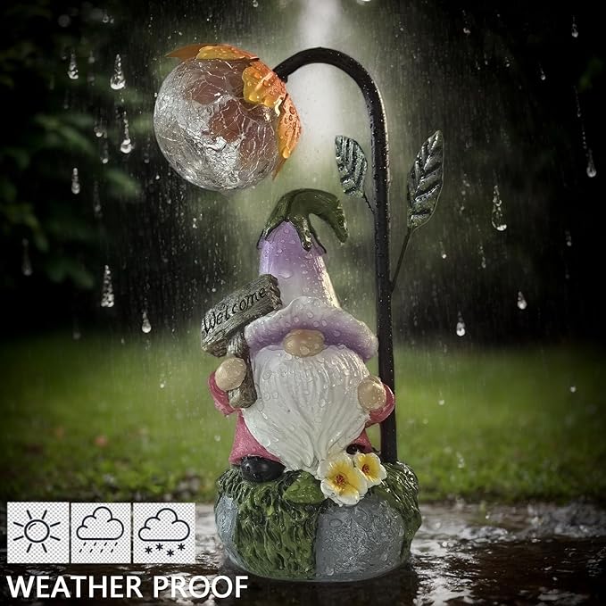 Garden Gnomes Outdoor Statue with Solar Lights Welcome Gnome Home Garden Decor Mom Gifts for Yard Patio Home Garden-Ruum Studio Home