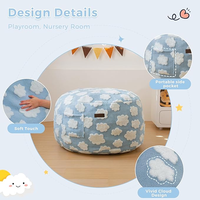 MAXYOYO Bean Bag Chair Bed for Kids, Convertible Bean Bag from Lazy Chair to Floor Bed, Fresh Cloud Design Cover, Stuffed Floor Sofa Couch for Boys and Girls, High-Density Foam Filling, Blue-Ruum Studio Home