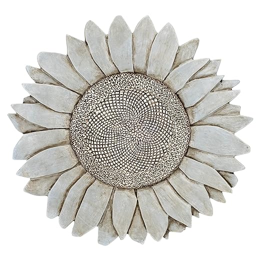 NAT & Jules Sunflower Shaped Dimensional Indoor Outdoor 12 inch Cast Resin Decorative Garden Stepping Stone, Patio, Walkway Sculpture Yard Art, Stone Grey-Ruum Studio Home