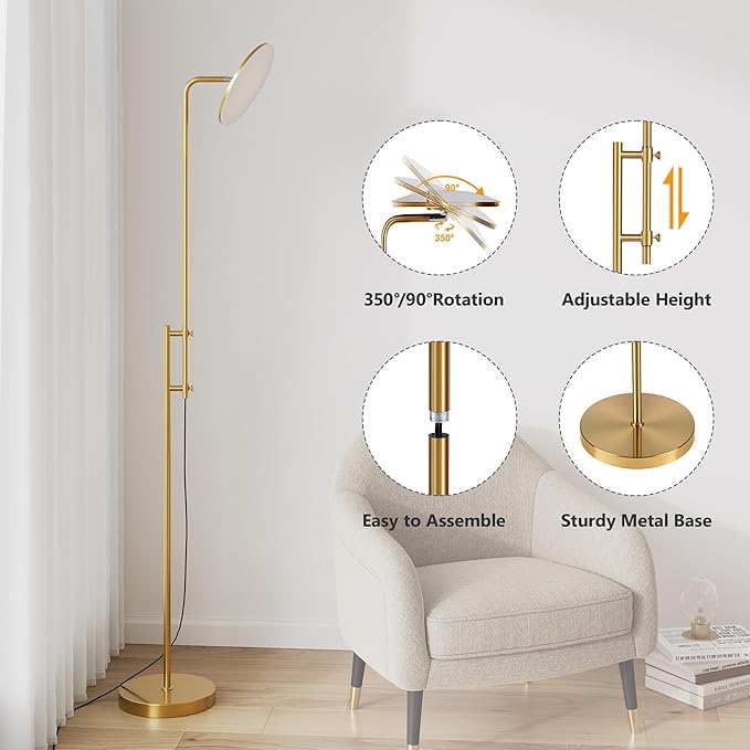 SUNMORY 32W/3000LM Floor Lamps, Super Bright LED Standing Lamp with Remote Control, Adjustable Tall Lamp with 350°Rotating Head, Modern Dimmable Torchiere Corner Lamp for Living Room, Bedroom, Office-Ruum Studio Home