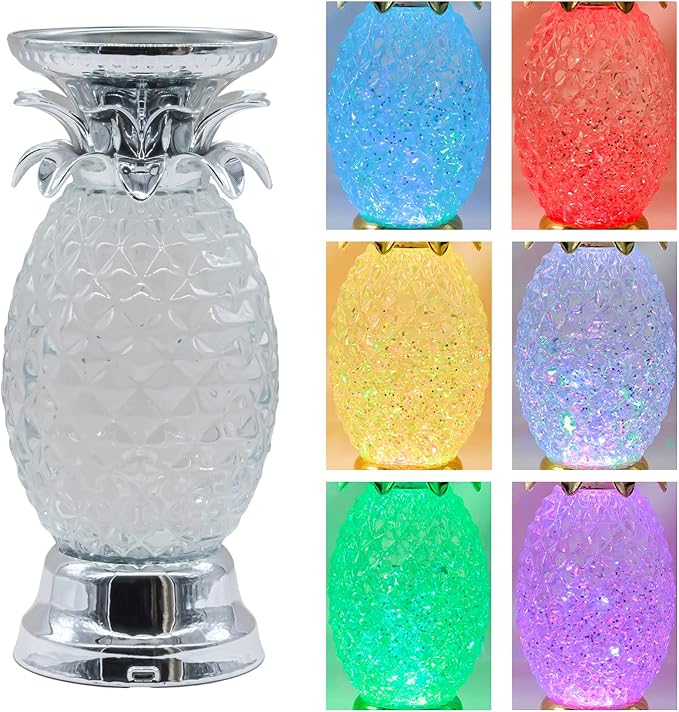 YAKii 9.5" Pineapple LED Color Changing Shine Lamp,Swirling Water Waves Lamp Kid Safe Battery/USB Cable Operated,Table Lamp Candle Holder Table Decoration Silver-Ruum Studio Home