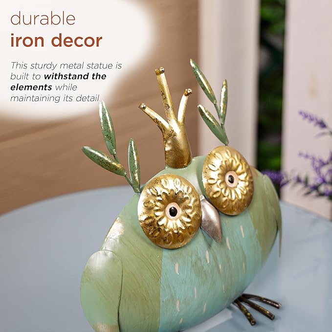 Alpine Corporation MCC808HH Metal Owl Queen, Whimsical Animal Outdoor Décor for Patio, Lawn & Garden, 8"H, Multicolor-Ruum Studio Home