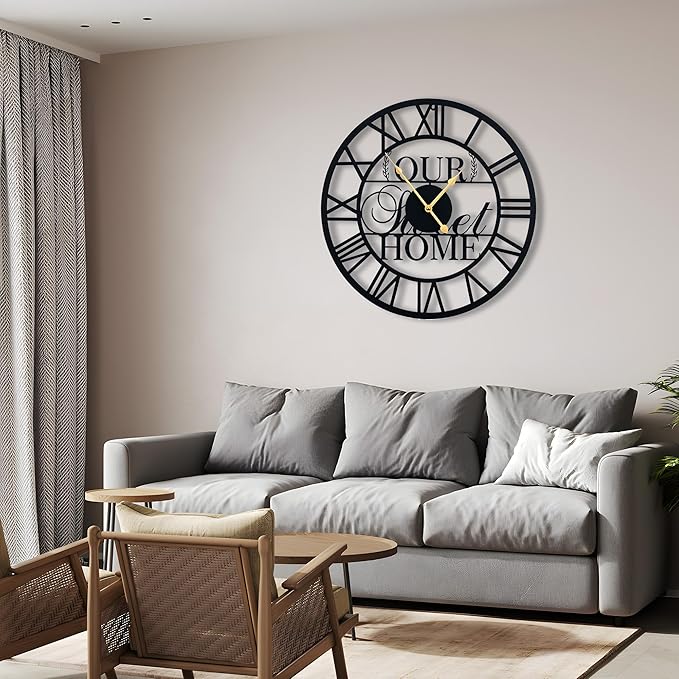 20inches/50cm Wall Clocks Roman Numeral Battery Powered No Ticking Silent Modern Unique Metal Wall ClocksSuitable Living Room Kitchen Bedroom Fireplace Office Farmhouse-Ruum Studio Home