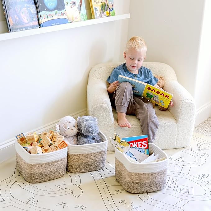 NaturalCozy Storage Cubes 9”x9”x7”Cotton Rope Woven Baskets for Organizing 3-Pack | 9 Inch Cube Storage Bin | Small Basket for Shelf Nursery, Pantry, Decorative Plant, Bathroom Closet, Toy Gift-Ruum Studio Home