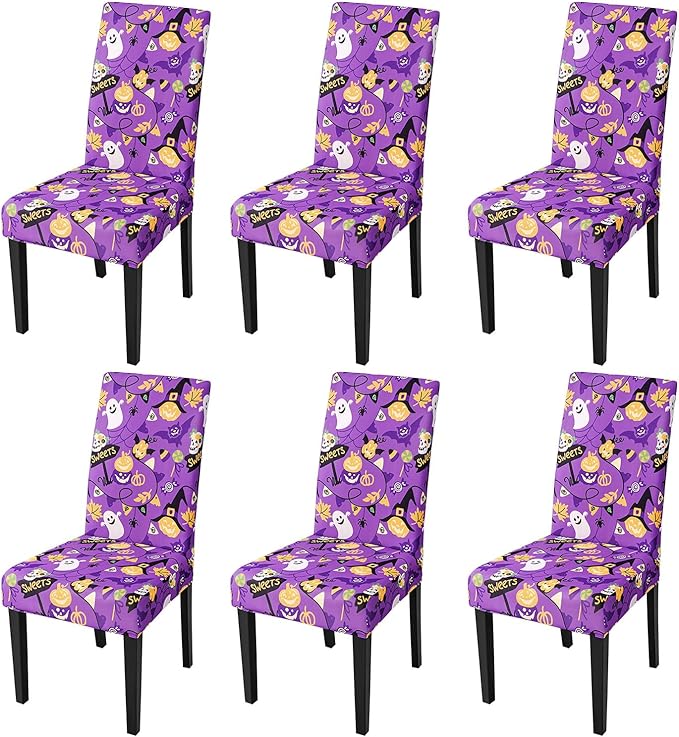 JQinHome Purple Halloween Chair Slipcover, Spider Web Chair Covers Set of 6, High Stretch Washable Chair Protector Cover for Dining Room, Kitchen,Home Party,Wedding Ceremony(Purple Candy,6PC)-Ruum Studio Home