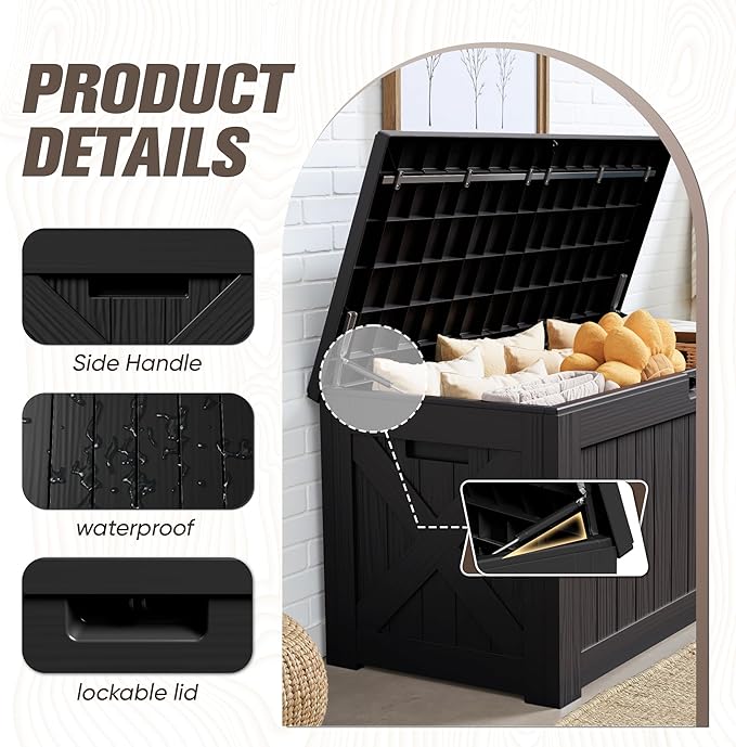 JUMMICO 120 Gallon Resin Deck Box, Large Outdoor Storage Box Waterproof & Lockable for Garden, Patio, Pools (Black)-Ruum Studio Home