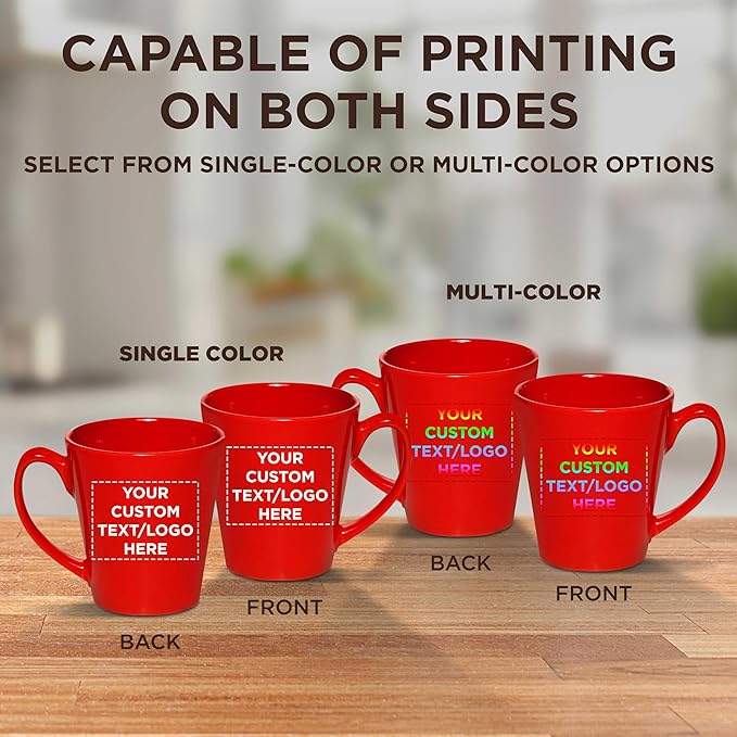DISCOUNT PROMOS Custom Glossy Ceramic Latte Coffee Mug 12 oz. Set of 10, Personalized Bulk Pack - Perfect for Tea, Espresso, Cappuccino, Hot Cocoa - Red-Ruum Studio Home