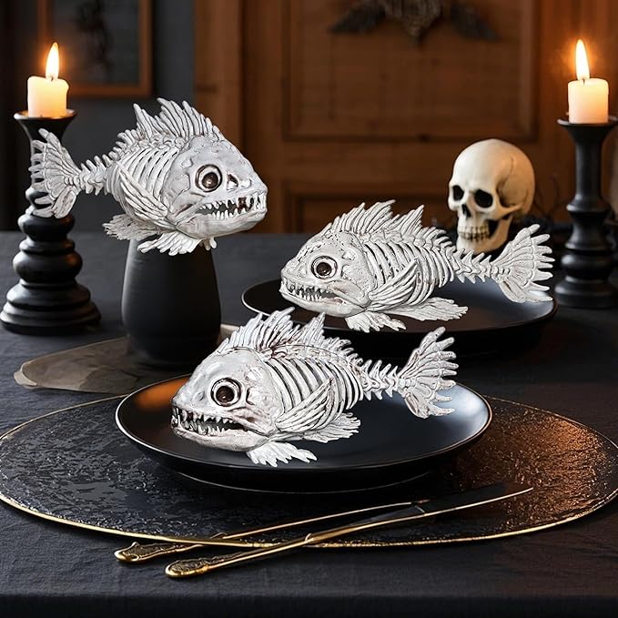 DR.DUDU 3 Pack Skeleton Fish Halloween Decor, Animals Skeleton Decorations Plastic Skull Fish Bones Figure Decor for Outdoor Indoor Bedroom Tank Party Props-Ruum Studio Home