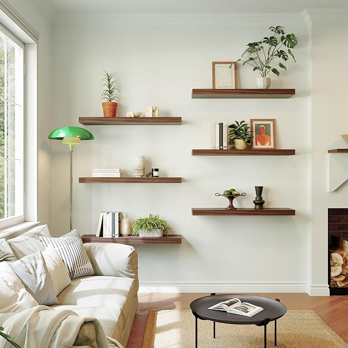 Large Floating Shelves for Wall Set of 2 Wooden Wall Shelves 36 in x 12.75 in x 2 in Room Decor Long Shelf with Invisible Wall Mount Bracket for Bedroom Kitchen Living Room Walnut-Ruum Studio Home