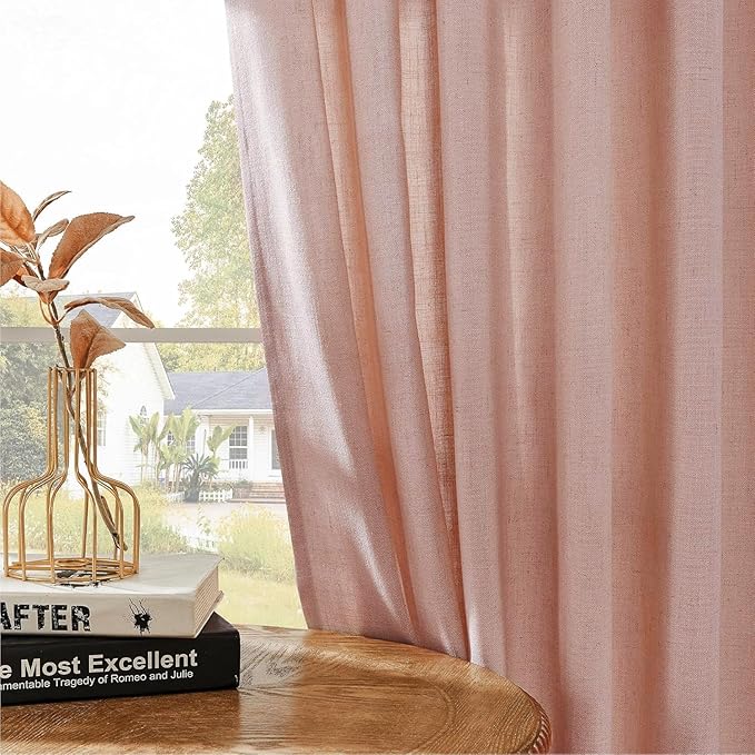 Joydeco Linen Curtains for Living Room,Light Filtering Rod Pocket Back Tab Semi Sheer Drapes Window Long Curtains 108 inches Long Sheer Bliss-Ruum Studio Home