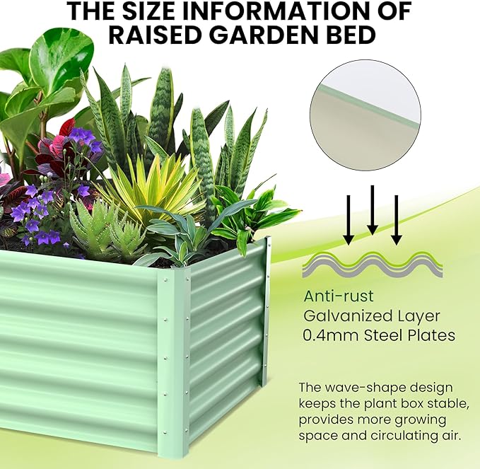 Galvanized Raised Garden Bed Outdoor, 2 Pcs 6x3x1.5FT Outdoor Large Planter Raised Beds Open Base with Safety Edge and Glove for Vegetables Flowers Ground Planter, Green-Ruum Studio Home