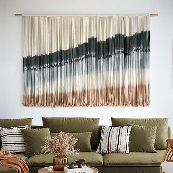 IOWER Large Macrame Wall Hanging Dip Dye Craftsmanship Fiber Yarn Wall Art Boho Wall Decor Home Decor 57''W x 35''L-Ruum Studio Home