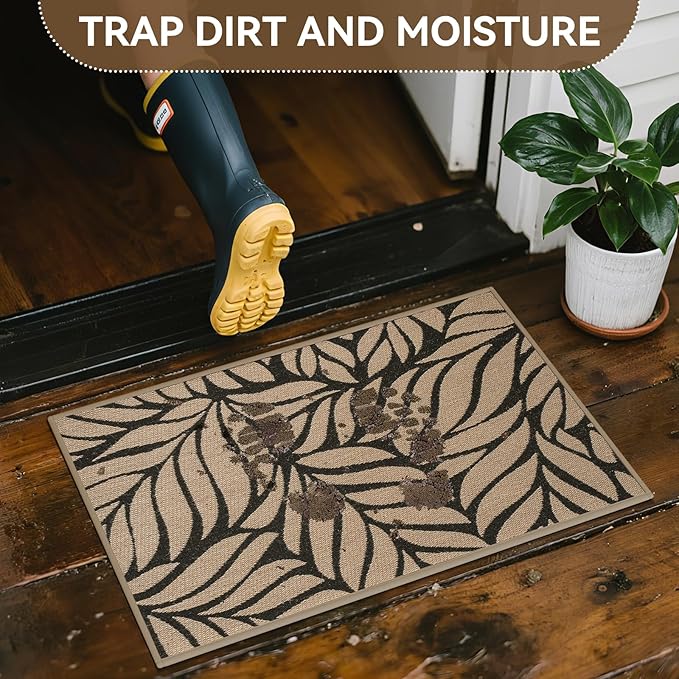 Front Door Mat Indoor Outdoor Entrance, 24''x35'' All-Season Waterproof Welcome Mat, Heavy Duty Non-Slip Rubber Backing, Patio Porch Doormat, Low Profile, Trap Dirt and Moisture, Brown-Ruum Studio Home