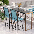 PHI VILLA 3 Piece Outdoor Bar Set, High Top Patio Bistro Table and Bar Chairs with Teal Textilene Fabric & Rustproof Metal Frame for Backyard, Balcony, Garden & Poolside-Ruum Studio Home