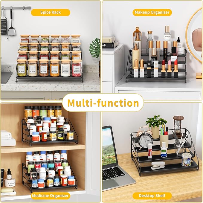 RCHYFEED Spice Rack Organizer for Cabinet Pantry,4 Tier Spice Rack Countertop,Tierd Spice Organization Easy Visibility, Depth Adjustable Seasoning Organizer for Cabinet (Black, 2Pack)-Ruum Studio Home