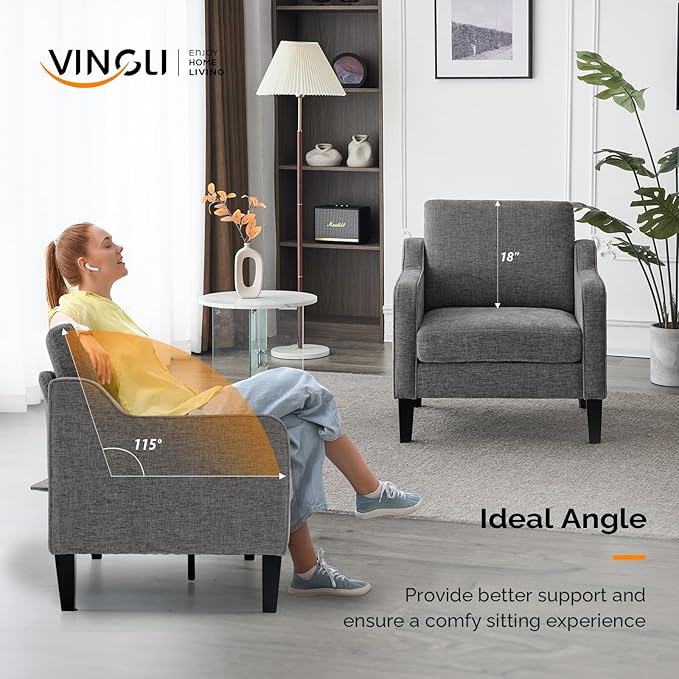 VINGLI Accent Chairs Set of 2 for Living Room, Light Grey Mid Century Modern Chair Soft Chenille Sofa Chair Upholstered Comfy Arm Chairs for Bedroom, Play Room, Apartment-Ruum Studio Home