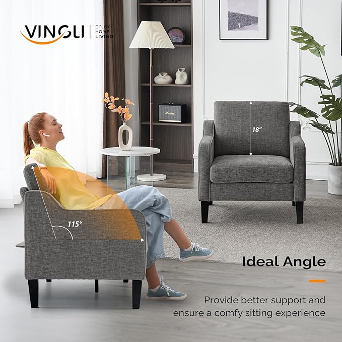 VINGLI Accent Chairs for Living Room Chairs Reading Chair Mid Century Modern Chair Soft Chenille Sofa Chair Upholstered Arm Chair Comfy Chair Side Chair (Light Grey Chenille)-Ruum Studio Home
