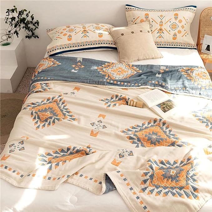 Spring Blankets Cotton Throw Blanket 60''x 80'' Muslin Blanket for Couch Bed Chair,Cozy Soft Bed Cotton Quilted Boho Quilts Blanket Gifts for Women-Ruum Studio Home