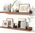 Fun Memories Picture Ledge Shelves Set of 2, 24 Inch Rustic Wall Mounted Floating Shelves with Lip for Home Storage and Décor in Bathroom, Kitchen, Nursery, Bedroom, Living Room, Walnut-Ruum Studio Home