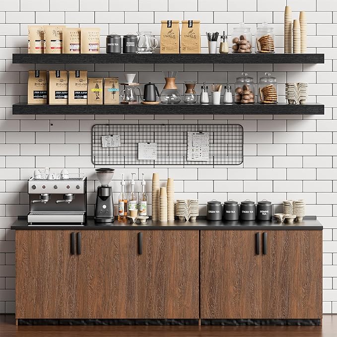 Heimlove 55 Inch Long Floating Shelves for Wall,9.3" Deep Black Floating Shelf Set of 2,Large Display Shelf & Storage Shelf,Wall Mounted Shelves for Bedroom Living Room Kitchen Office-Ruum Studio Home