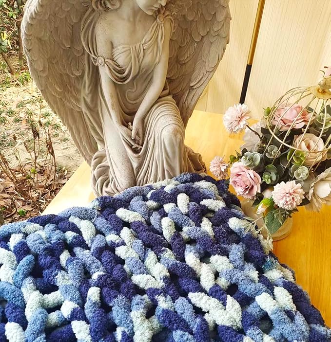 DDL&HEXI Chunky Chenille Blanket 100% Hand Knit with Jumbo Chenille Yarn (50"x60") Super Soft Large Throw Bed Blanket for Couch, Sofa, Home Decor - Machine Washable (03)-Ruum Studio Home