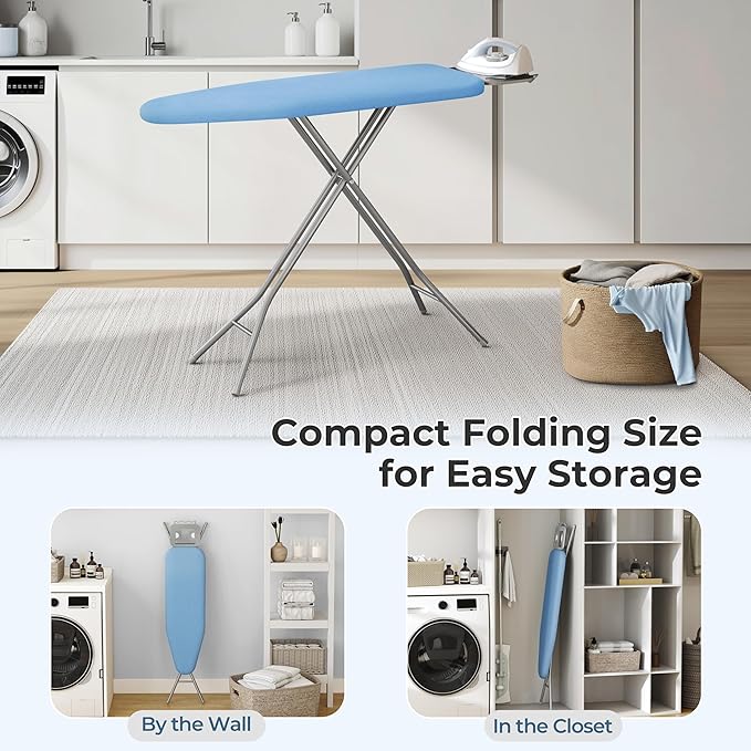 Yaheetech Foldable Ironing Board, Heavy Duty Iron Board with 9 Adjustable Heights, 4 Layer Cover and Safety Iron Rest, 52X14 Compact and Space Save Iron Board for Home Laundry Room Use, Blue-Ruum Studio Home