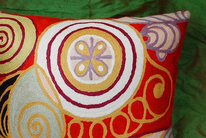 Hilma Al Klint Red Pillow Cover Modern Red Pillowcase Abstract Chair Cushion Accent Throw Pillowsham Mid Century Chair Cushions Hand Embroidered Wool Size 18x18-Ruum Studio Home
