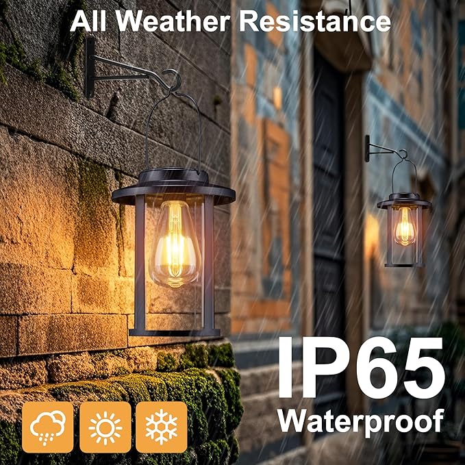 Solar Lantern Outdoor,Hanging Solar Lights Waterproof,Outdoor Wall Light Fixtures wiht Bulb,Outside Porch Lights Wall Mount for Front Garage Chicken Coop Farmhouse,2 Pack-Ruum Studio Home